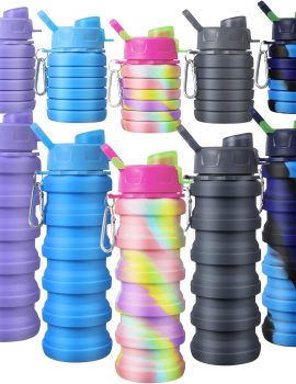 CHENGU 5 Pcs Collapsible Water Bottles 16 oz Portable Foldable Water Bottles Silicone Leak Proof Travel Water Bottle Reusable Sports Water Bottle with Metal Clip for Camping Hiking Travel (Colorful)