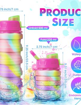 CHENGU 5 Pcs Collapsible Water Bottles 16 oz Portable Foldable Water Bottles Silicone Leak Proof Travel Water Bottle Reusable Sports Water Bottle with Metal Clip for Camping Hiking Travel (Colorful)