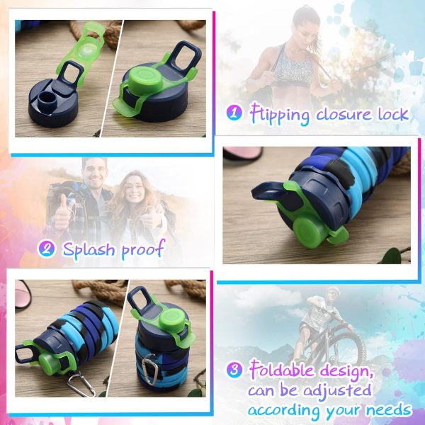 CHENGU 5 Pcs Collapsible Water Bottles 16 oz Portable Foldable Water Bottles Silicone Leak Proof Travel Water Bottle Reusable Sports Water Bottle with Metal Clip for Camping Hiking Travel (Colorful) - Image 3