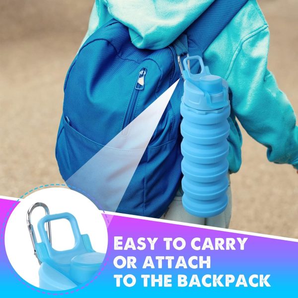 CHENGU 5 Pcs Collapsible Water Bottles 16 oz Portable Foldable Water Bottles Silicone Leak Proof Travel Water Bottle Reusable Sports Water Bottle with Metal Clip for Camping Hiking Travel (Colorful) - Image 7