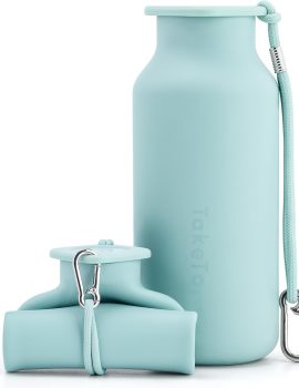 Collapsible Water Bottles 20 oz, Leak Proof, BPA Free Foldable Silicone Travel Water Bottle Cups for Taveling, Outdoors, On the go, Sage Green