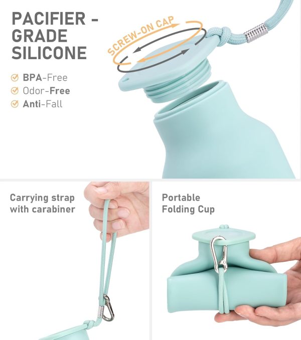Collapsible Water Bottles 20 oz, Leak Proof, BPA Free Foldable Silicone Travel Water Bottle Cups for Taveling, Outdoors, On the go, Sage Green - Image 3