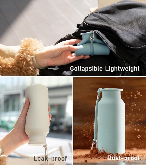 Collapsible Water Bottles 20 oz, Leak Proof, BPA Free Foldable Silicone Travel Water Bottle Cups for Taveling, Outdoors, On the go, Sage Green - Image 6