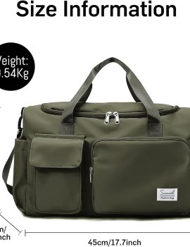 Travel Duffel Bag with Shoes Compartment Sports Gym Bag with Dry Wet Separated Pocket for Men and Women, Overnight Bag Weekender Bag Training Handbag Yoga Bag – Olive Green